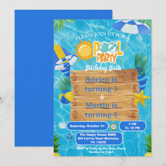Sunny Splash Joint Pool Party For Kids Invitation