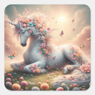 Sunny Spring Flowers Unicorn Square Sticker