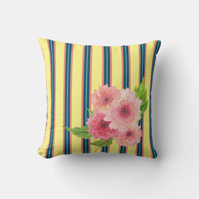 Sunny Stripes With A Floral Bouquet Cushion (Front)
