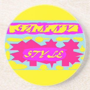 SUNNY STYLE DEEP PINK  CANARY YELLOW AND SKY BLUE COASTER