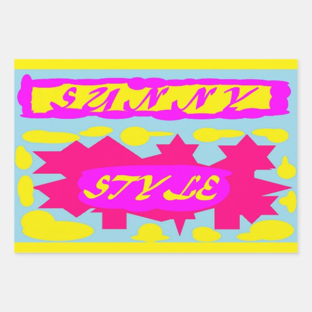 SUNNY STYLE DESIGN PINK LEMON BLUE WRAPPING PAPER SHEET (Front)