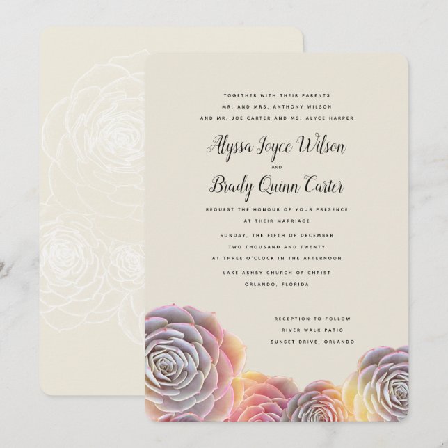 Sunny Succulents Parents Names Wedding Invitations (Front/Back)