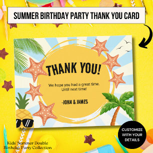 Sunny Summer Double Birthday Gratitude for Kids Postcard