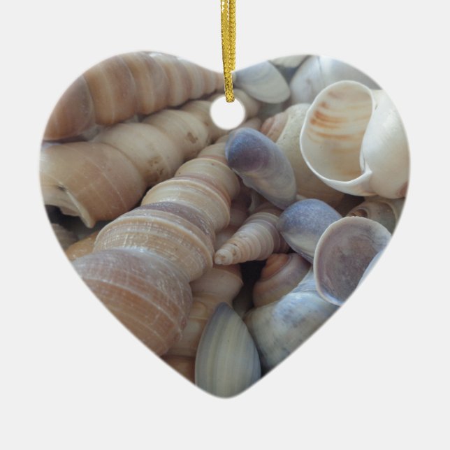 Sunny Summer Seashells. Romantic, Exotic Tropical Ceramic Tree Decoration (Front)