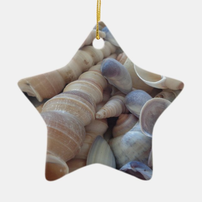 Sunny Summer Seashells. Romantic, Exotic Tropical Ceramic Tree Decoration (Front)
