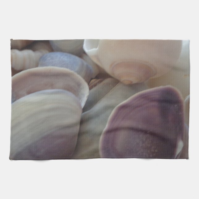 Sunny Summer Seashells, Sea Shell Beach Ocean Tea Towel (Horizontal)