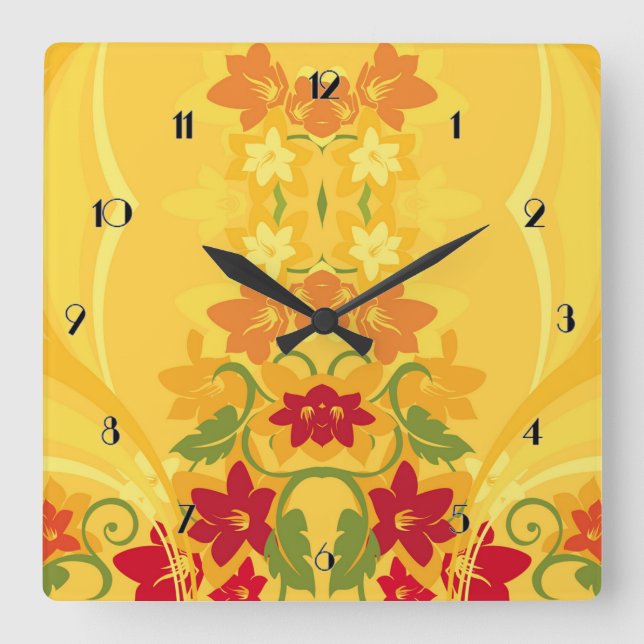 Sunny Summer Yellow Floral Wall Clock (Front)