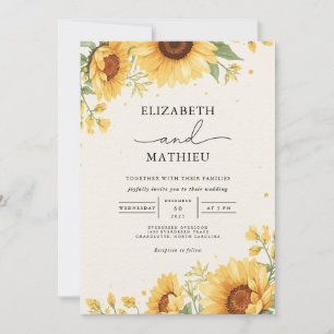 Sunny Sunflower Botanical Romance Wedding Invitation