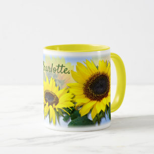 Sunny Sunflower Custom Name Coffee Mug