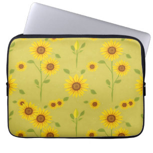 Sunny Sunflower Field Pattern Rustic Olive Green Laptop Sleeve
