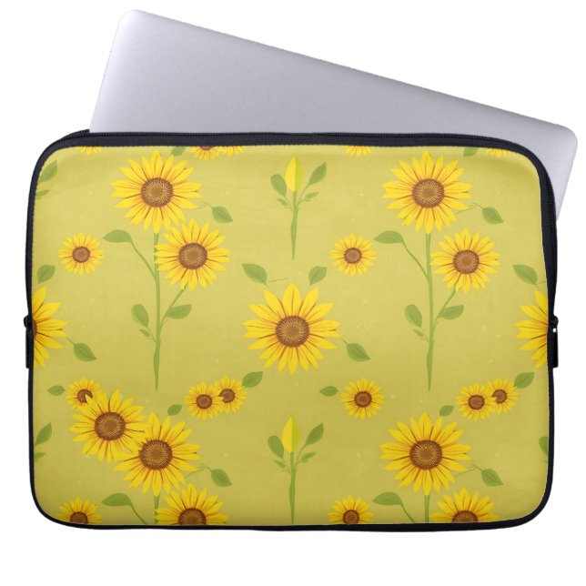 Sunny Sunflower Field Pattern Rustic Olive Green  Laptop Sleeve (Front)