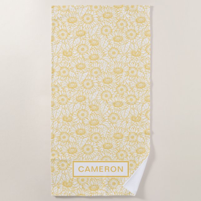 Sunny Sunflower Pattern Beach Towel (Front)