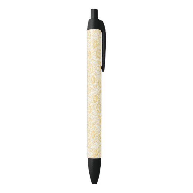 Sunny Sunflower Pattern Black Ink Pen (Bottom (Vertical))
