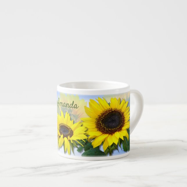 Sunny Sunflower Personalised Custom Text Coffee Mu Espresso Cup (Front Right)