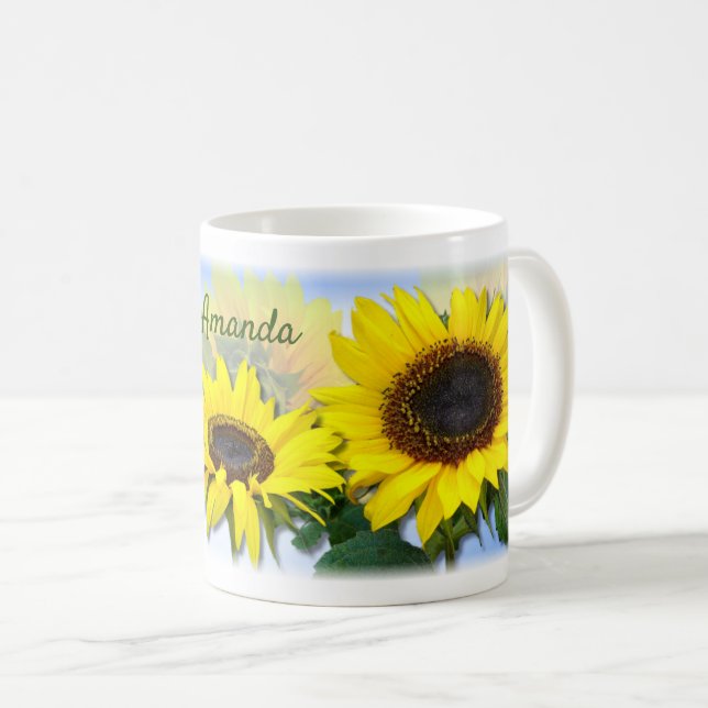 Sunny Sunflower Personalised Custom Text Coffee Mug (Front Right)