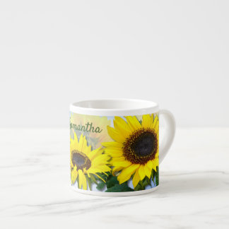 Sunny Sunflower Personalised Custom Text Espresso Cup