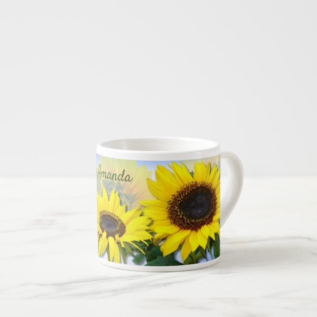 Sunny Sunflower Personalised Custom Text  Espresso Espresso Cup (Front Right)