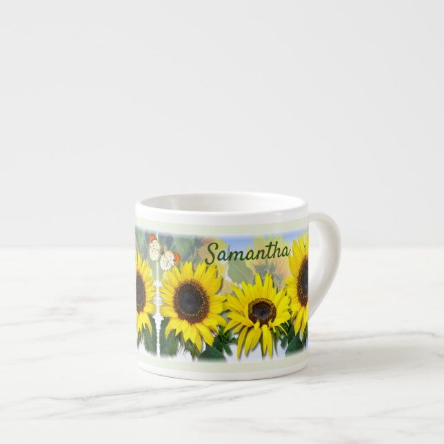 Sunny Sunflower Personalised Custom Text  Espresso Espresso Cup (Front Right)