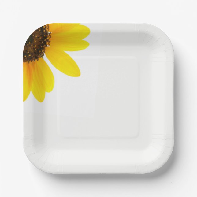 Sunny Sunflower Square Paper Plates (Front)