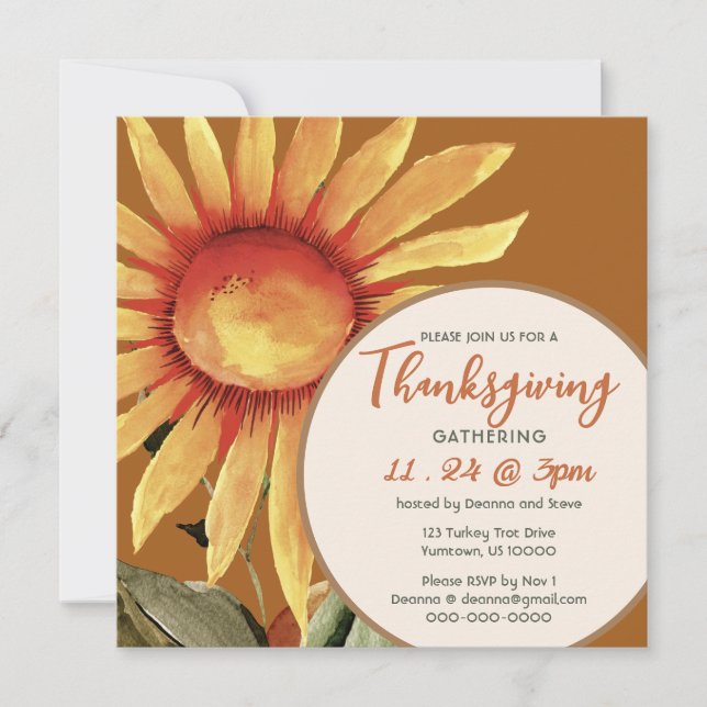 Sunny Sunflower, Thanksgiving  Invitation (Front)