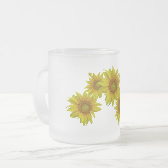 Sunny Sunflowers Frosted Glass Coffee Mug (Front Left)