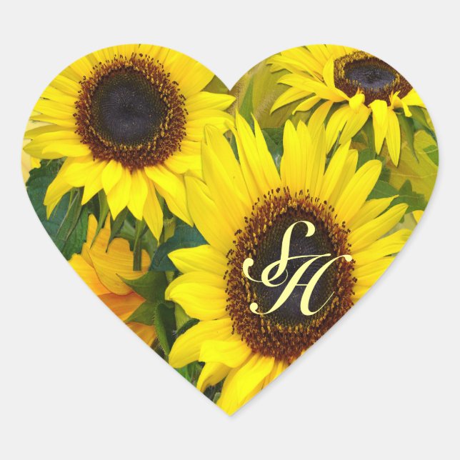 Sunny Sunflowers Heart Sticker (Front)