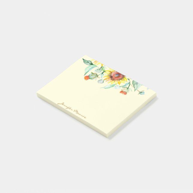 Sunny sunflowers personalised post-it notes (Angled)