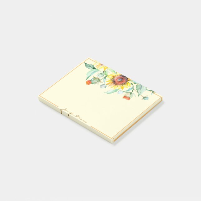 Sunny sunflowers personalised post-it notes (Angled)