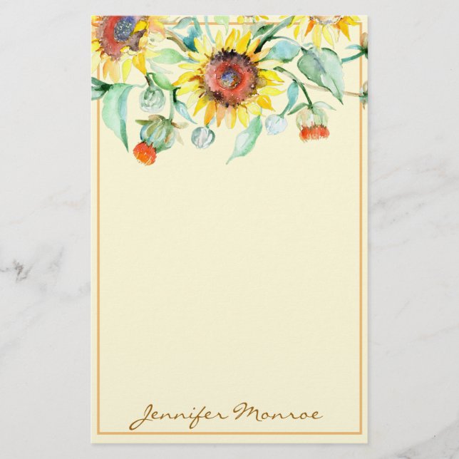 Sunny sunflowers personalised stationery (Front)
