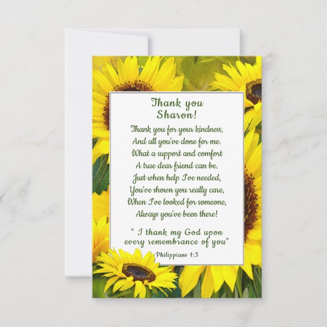 Sunny Sunflowers Thank You Christian Friend Card (Front)