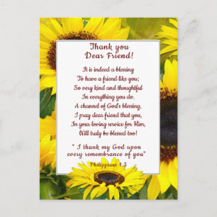 Sunny Sunflowers Thank You Christian Friend Postcard