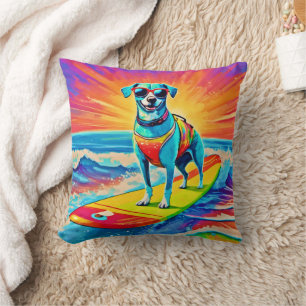 Sunny Surfing Pup: Beach Bliss Cushion