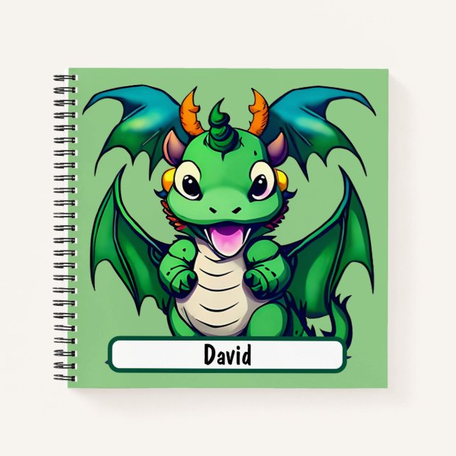 Sunny The Friendly Dragon With Custom Nametag Notebook (Front)