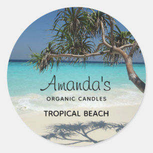 Sunny Tropical Beach Ocean Paradise Candle or Soap Classic Round Sticker