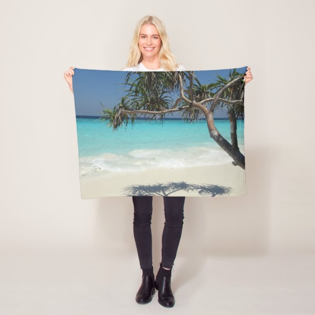 Sunny Tropical Beach Ocean Paradise Fleece Blanket (In Situ)