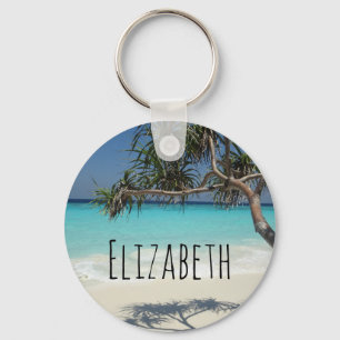 Sunny Tropical Beach Ocean Paradise Key Ring