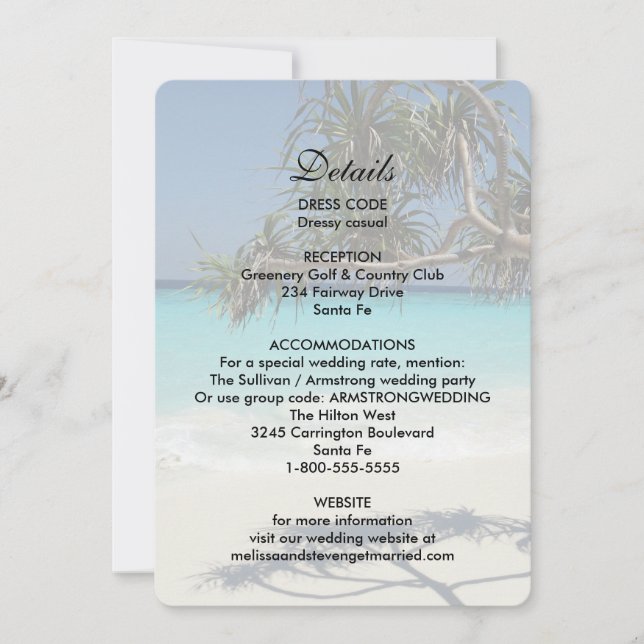 Sunny Tropical Beach Ocean Paradise Wedding Detail Invitation (Front)