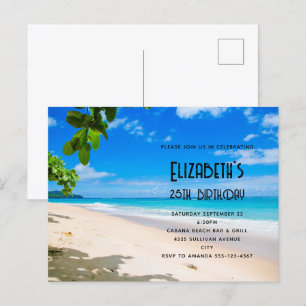 Sunny Tropical Beach Photo Birthday Invitation Postcard