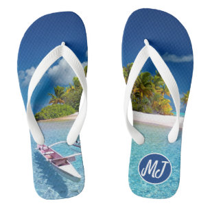 Sunny Tropical Beach & Sand Monogram Flip Flops