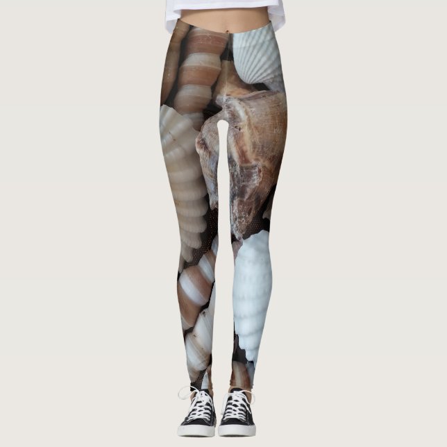 Sunny Tropical Exotic Shells Photography Summer Leggings (Front)