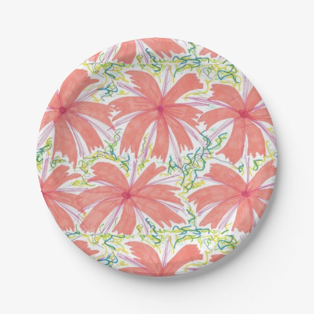 Sunny Tropical Flower Paper Plates (Front)