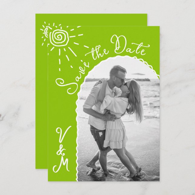 Sunny Tropical Hand drawn Save the date Photo Invitation (Front/Back)