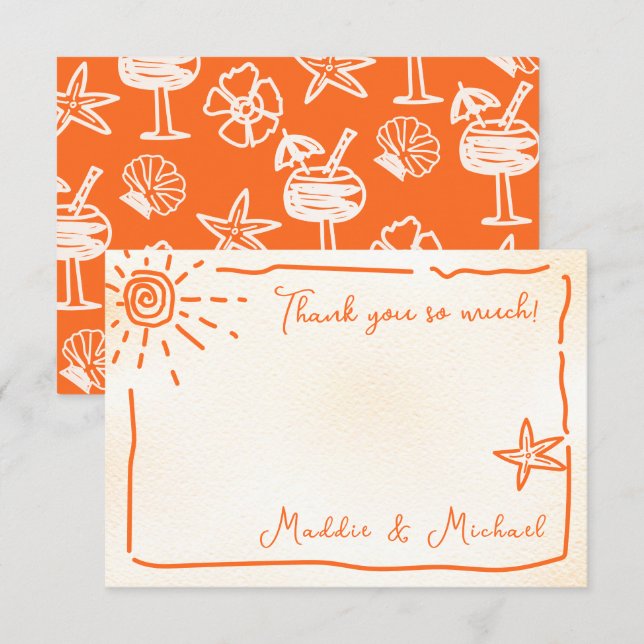Sunny Tropical Hand drawn Thank you Note card (Front/Back)