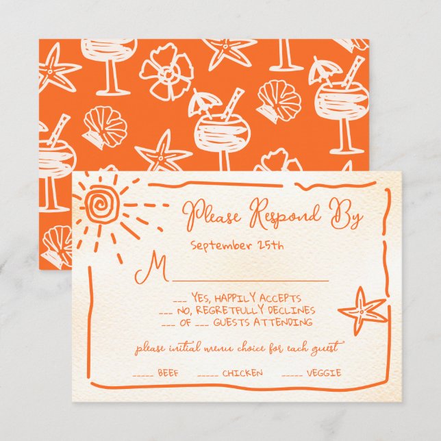 Sunny Tropical Hand drawn Wedding RSVP Invitation (Front/Back)