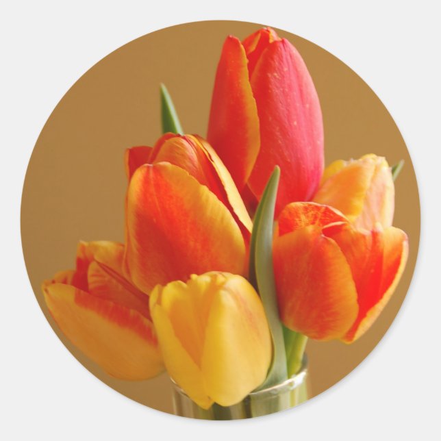 Sunny Tulips Classic Round Sticker (Front)