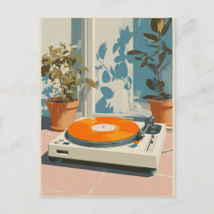 Sunny Turntable with Orange Vinyl Postcard