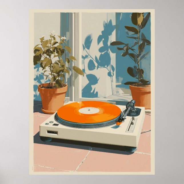 Sunny Turntable with Orange Vinyl Poster (Front)