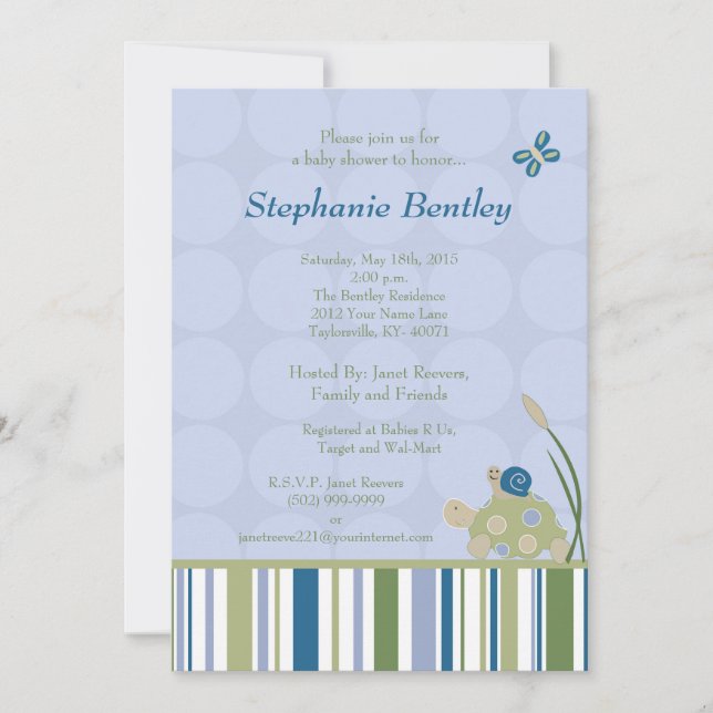Sunny Turtle 5x7 Pond Creatures Invitation (Front)