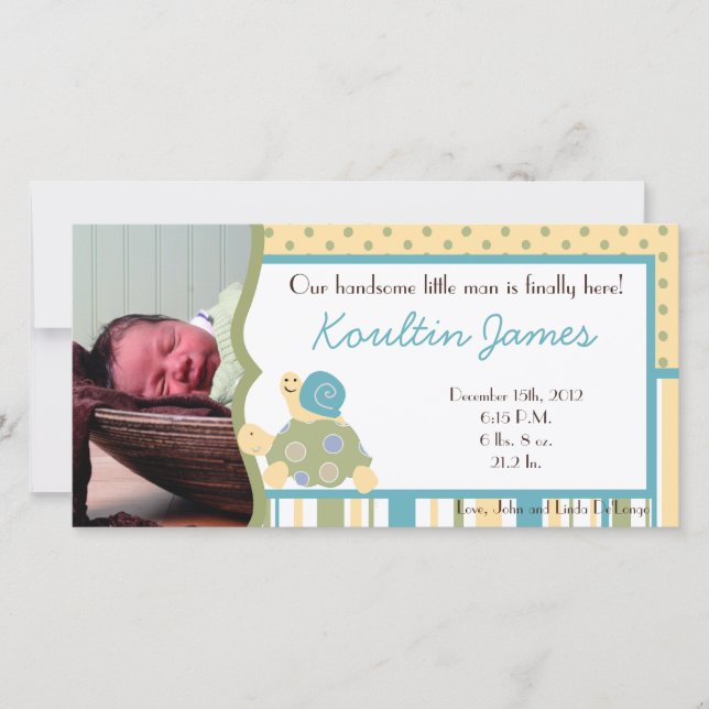 Sunny Turtle Sea Life Photo Birth Announcement (Front)