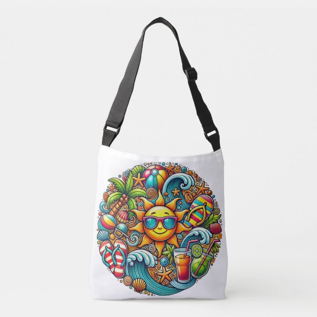 Sunny Vibes Tropical Beach Crossbody Bag (Front)
